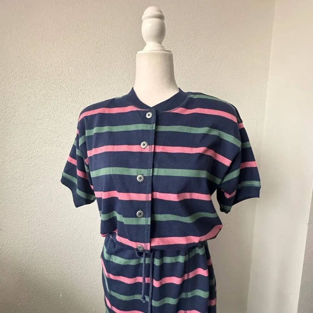 Paris Sport Club Striped Vintage Tee Shirt Dress Blue Striped SZ M - Picture 3 of 13